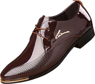 Generic Mens Dress Shoes Patent Leather Oxfords Classic Lace-up Formal Tuxedo Shoe Business Wedding Derby Shoes Cap Toe Fashion (Light Brown,12.5)