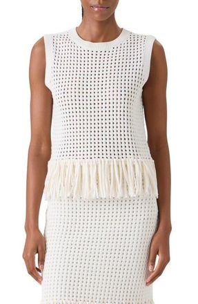 Akris Fringe Hem Mesh Knit Cotton Shell in Cream at Nordstrom, Size 10