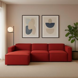 Dmora Sof&aacute; Fijo Dgarzy, Sof&aacute; Modular 4 Plazas Pen&iacute;nsula Izquierda, 100% Made In Italy, Sof&aacute; Moderno En Tela, Cm 340x170h70, Rojo - Dmora