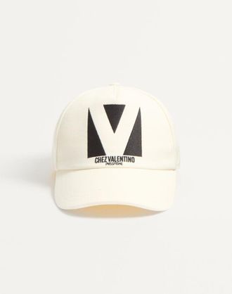 Valentino Garavani Baseball Cap Chez Valentino In Cotone Con Ricamo Uomo AVORIO/NERO 57