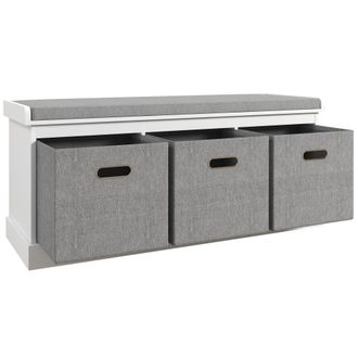 HOMCOM Shoe Bench With Seat - Shoe Storage Bench With Fabric Drawers - White | TJ Hughes