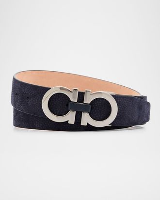 Ferragamo Men & apos;s Gancini Adjustable Suede Belt