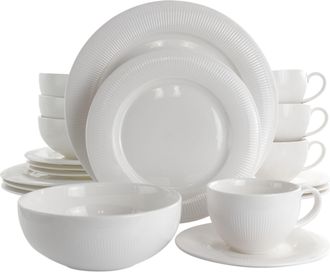 Elama Pallene 20 Piece Porcelain Dinnerware Set in White