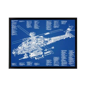 Artery8 AH 64d Apache Attack Helicopter Framed Canvas Wall Art Print in Blue | Size: W24 x H32