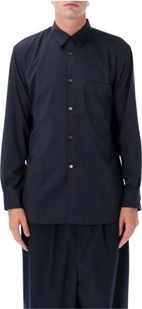 Comme Des Gar&ccedil;ons Wool Shirt Gessata - Heren - Casual Overhemden - Blauw - XL - Wol - Overhemden