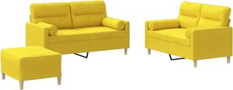 vidaXL Juego De Sof&aacute;s Con Cojines 3 Piezas Tela Amarillo Claro Vidaxl