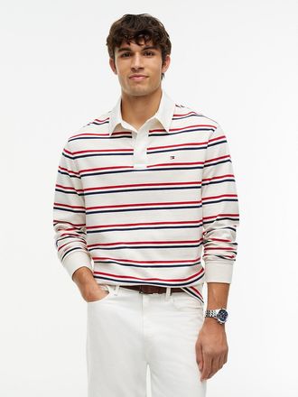 Tommy Hilfiger Mens Regular Fit Signature Striped Rugby Polo - Rich Cream - XXXL