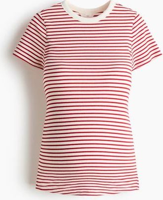 H&M Mama Ribbed Top in White/red Striped at Nordstrom, Size X-Small