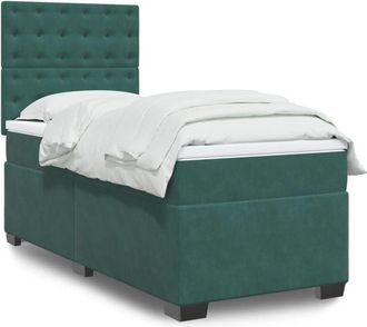 vidaXL Cama Box Spring Con Colch&oacute;n Terciopelo Verde Oscuro 100x200 Cm Vidaxl
