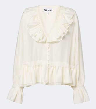 Ganni Lace-trimmed ruffled blouse