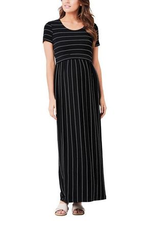 Ripe Maxi Crop Top Nursing Dress in Black /Flint at Nordstrom, Size Xx-Large