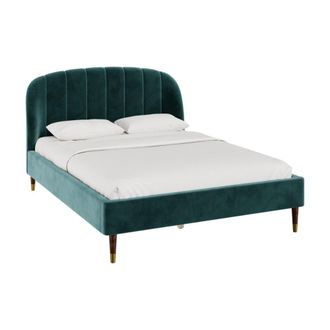 Rendez-Vous D&eacute;co Cama de matrimonio de 140x190 cm en terciopelo verde con pies dorados