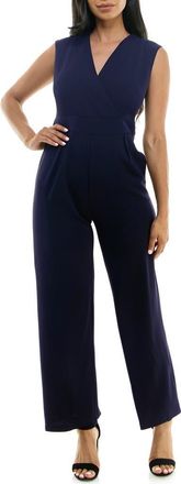 Nina Leonard Surplice V-Neck Wide Leg Jumpsuit in Navy at Nordstrom Rack, Size X-Large