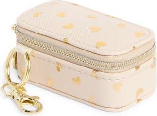 Nordstrom Mini Travel Jewelry Case Key Chain in Cream- Gold Hearts at Nordstrom Rack