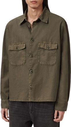 AllSaints Strand Button-Up Shirt in Mangrove Green at Nordstrom, Size Xx-Large