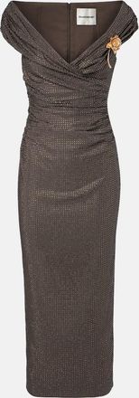 Roland Mouret Embellished draped chiffon midi dress