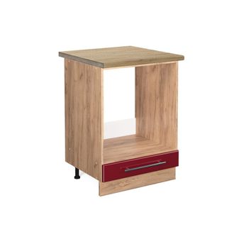 Vicco Armario Para Horno Empotrado Fame-line, Rojo Burdeos Alto Brillo, 60 Cm, Et Roble Vicco