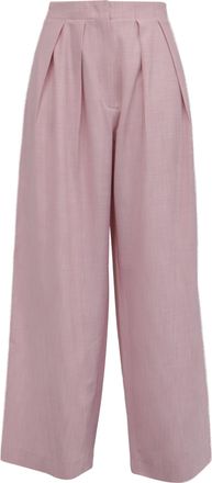 Maje Pleated Wide-Leg Trousers in Pink Linen