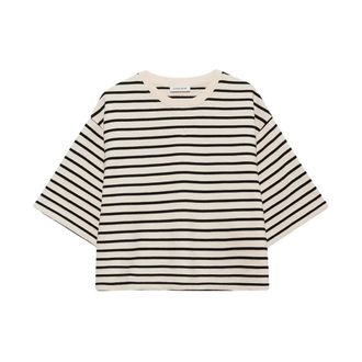 Anine Bing Striped Cotton Cropped Tee - female - Anine Bing - T-Shirts - White - XS - Tops