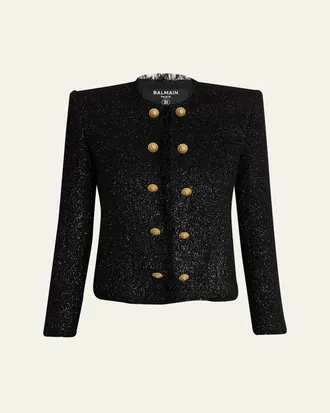Balmain Buttoned Glitter Tweed Cardigan