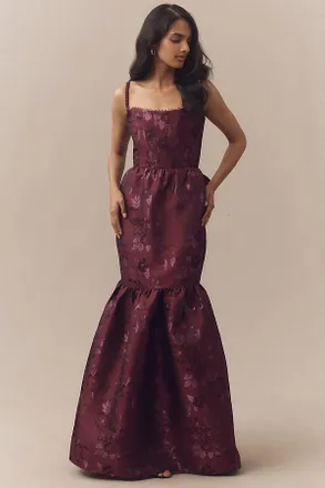 V. Chapman Cherie Off-Shoulder Corset Brocade Maxi Dress