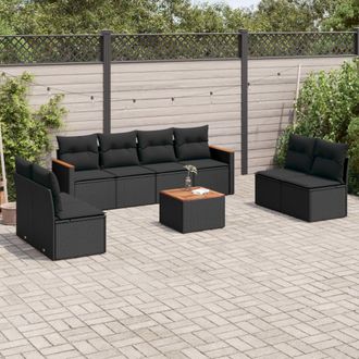 vidaXL Vidaxl - Set De Sof&aacute;s De Jard&iacute;n 8 Piezas Y Cojines Rat&aacute;n Sint&eacute;tico Negro