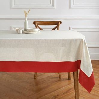 Solino Home Linen Tablecloth for Dining Table, Holiday and Everyday Dining Table Decor - Contempo in Red And Natural at Nordstrom, Size X-Small