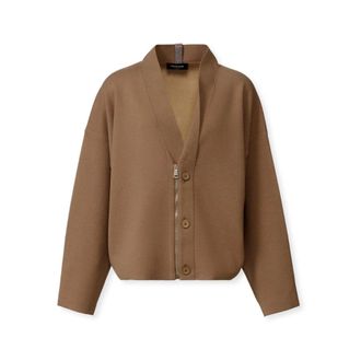 Fabiana Filippi Fleece-effect Cardigan van katoen en wol met ritssluiting - Dames - Vesten - Bruin - XS - Katoen - Truien & Vesten