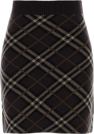 Burberry Embroidered Stretch Wool Blend Mini Skirt