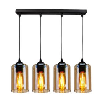 OEM Lampadario Candellux Bistro 4xe27 Nero Ambra Vetro