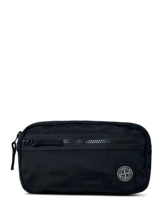 Stone Island front-zip logo-patch belt bag - Zwart