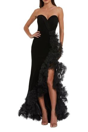 Mac Duggal Womens Strapless Velvet Mermaid Gown with Ruffle Slit in Black at Nordstrom, Size 10