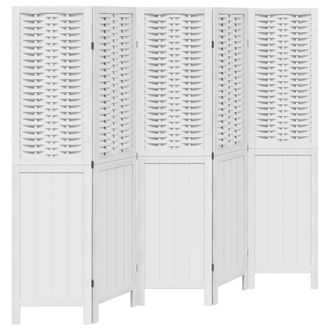 vidaXL Vidaxl - Biombo Separador De 5 Paneles Madera Maciza Paulownia Blanco