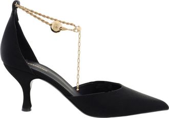 Ferragamo Black Dana 70 Ankle Chain Pumps, Size 10 C