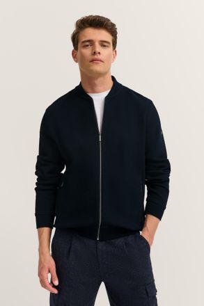 Bugatti Sweatjacke BUGATTI Modern Fit, Herren, Gr. 4XL, blau (390, marine), Sweatware, 87% Baumwolle, 10% Polyester, 3% Elasthan, unifarben, normal, Rippb&uuml;ndc