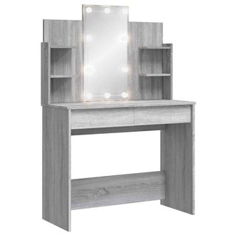 Berkfield Home Dressing Table with LED Lights Grey Sonoma 96x40x142 cm | Size: 96 x 40 x 142 cm
