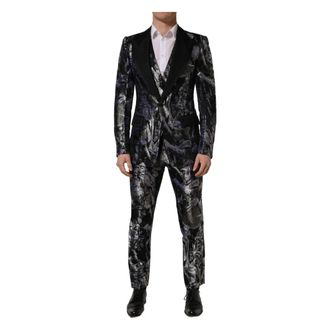 Dolce & Gabbana Jacquard Slim Fit 3-Piece Suit - male - Dolce & Gabbana - Single Breasted Suits - Black - M - Suits