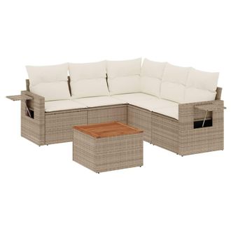 vidaXL Juego De Sof&aacute;s Jard&iacute;n Con Cojines 6 Pzas Rat&aacute;n Sint&eacute;tico Beige Vidaxl