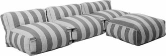 Oviala Conjunto modular de jard&iacute;n con 3 sillones y 1 puf gris a rayas