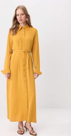 Trendyol Modest Dames Geel Effen Maxi Lang Casual Skater Modest Jurken