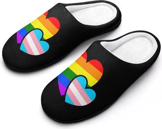 Generic LGBT Transgender Double Love Hearts Cotton Slipper for Women Indoor Outdoor House Shoes Anti-Skid Slippers with Rubber Sole