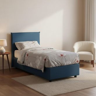 Dmora Dmora - Cama Individual Dbaldo, Cama Contenedor Con Revestimiento De Tela, 100% Made In Italy, Apertura Frontal, Adecuado Para Colch&oacute;n Cm 90x190, Azul