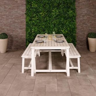 Charles Bentley Acacia White Washed Wooden Bench Dining Set - 4-6 Seater Set