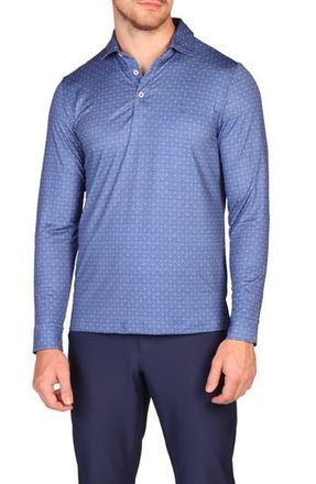 Tailorbyrd Club Print Long Sleeve Performance Polo in Denim at Nordstrom Rack, Size Xx-Large