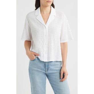 Eileen Fisher Texture Stretch Organic Cotton Camp Shirt in White at Nordstrom, Size X-Small