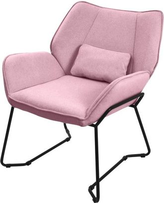 ML Design Poltrona Lounge Rosa Sedia Reclinabile con Rivestimento in Lino e Gambe in Metallo Nero Poltroncina da Salotto con Braccioli e Schienale Sgabello