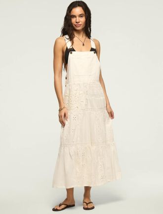 Lucky Brand Womens Cutwork Overall Maxi Dress
