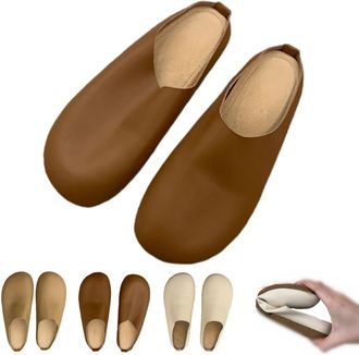 Generic Womens Italian Leather Slippers Orthopedic Shoes, Womens Slip on Closed Toe Orthopedic Mules&Clogs with Arch Support (Brown,8.5)