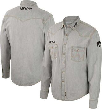 Colosseum Mens Colosseum x Wrangler Gray Iowa Hawkeyes Cowboy Cut Western Full-Snap Long Sleeve Shirt at Nordstrom, Size Medium