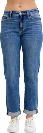 Judy Blue Mid Rise Classic Cuff Boyfriend Jean In Medium Wash